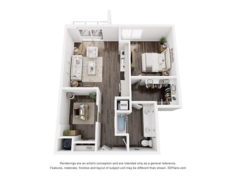 Floor plan for 1 bed, 1 bath, 738 sqft